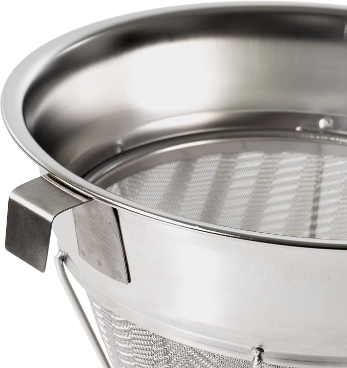 Bouillon Strainer - Stainless Steel Fine Mesh Metal Food Chinois, Cone Separator, Kitchen Colander Sieve for Sauce Jam Jelly Tea, 8" - With Spatula