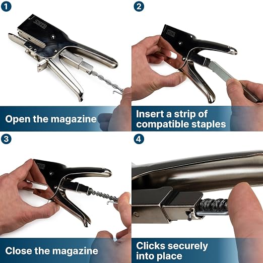 IDL Packaging HSP-12 Heavy-Duty Metal Plier Stapler, Silver - Works with 7/16" (11 mm) Crown Staples - Industrial Cardboard Stapler - Great for Sealing Packaging Boxes, Mail Bags, or Poster Tubes