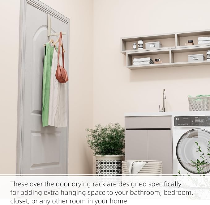 BAKON Over The Door Hanger Folding Clothes Drying Rack, Folding Hanging Coat Rack for Indoor Laundry Room Compact Small Space Foldable Portable Clothing Hanger Hook Collapsible-4 Pack (Beige)