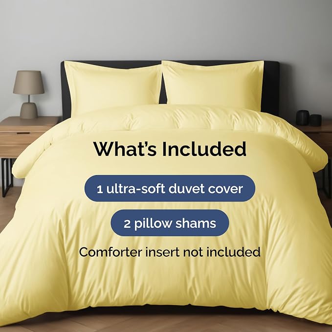 Duvet Cover Full Size Set - Extra Soft Full Duvet Cover 80" x 90" with 2 Pillow Shams for Women, Men, Kids & Teens - Hotel Luxury, Easy-Care w/ Zipper Closures & Ties - Comfy and Breathable (Yellow)