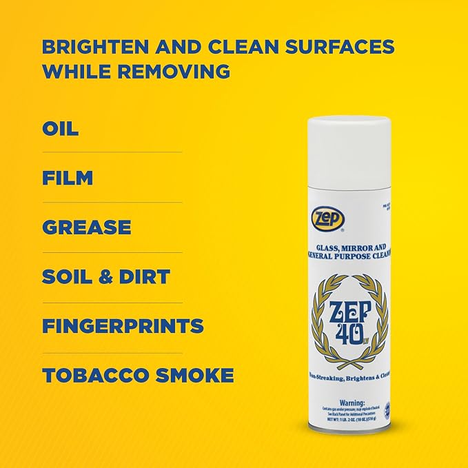 Zep 40 LV Non-Streaking Cleaner Aerosol - 18 Ounces (Case of 12) 322901 - Glass, Mirror, and General Purpose Cleaner - Available to Ship to All 50 States!