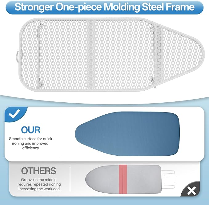 Small Ironing Board top with Heat Resistant Cover, Compact Mini Ironing Board with Metal mesh Frame,for Dorm,Apartment and Travel, Hook for Hanging, Iron Board, Iron Table Stand 12”×30” Pure Blue