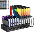 100W Charging Station for Multiple Devices, 10-Port USB Fast Charging Station with Adjustable Dividers & 10 Cables- Multi Device Organizer Charging Dock for iPhone, iPad, Tablets & More(Black)