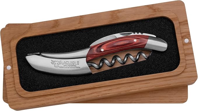 Laguiole En Aubrac Sommelier Waiter's Corkscrew, Red Pakawood Handle, Wine Opener With Foil Cutter & Bottle Opener