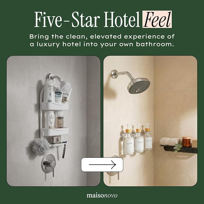 Shampoo and Conditioner Dispenser Wall Mounted Set of 3 Clear Bamboo - No Drill Shower Soap Dispenser for Bathroom Refillable - Spa Hotel Style Accessories by MaisoNovo | 500 ml Shower Gel Dispenser Set of 3. Refillable Shampoo and Conditioner Bottles....