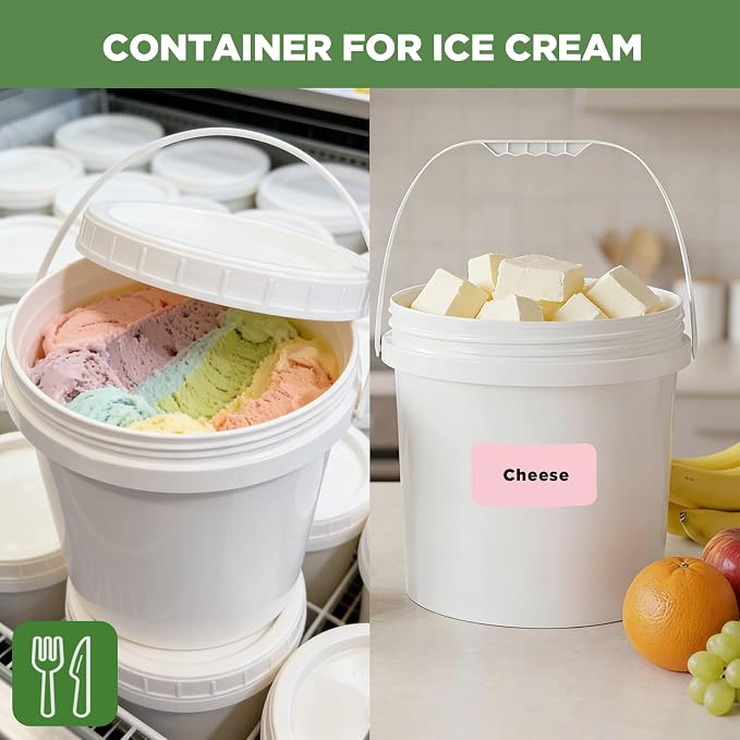 4 Pack 1.3 Gallon White Plastic Storage Buckets with Screw Lids, Food Grade Container with Measurement Markings, Reusable Small Container