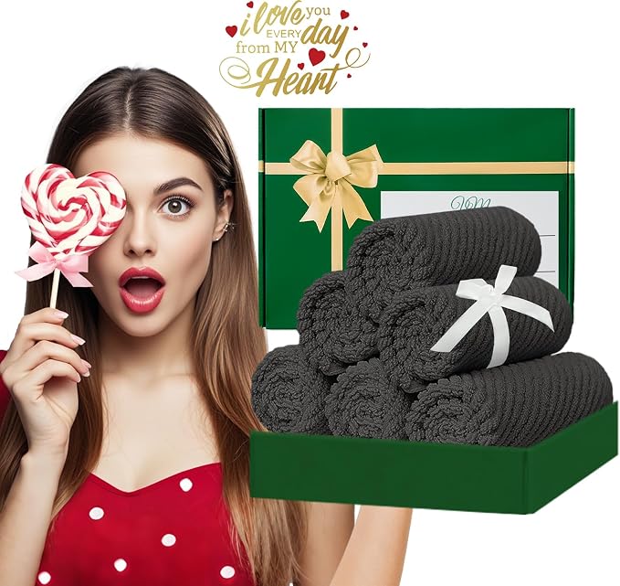 VOOVA & MOVAS Washcloths 6PC, 100% Cotton, 13x13 in, Dark Gray | Thick, Quick Dry, Wash Cloths For Showering, Bathroom Gift Set, Perfect For Home, Spa, Housewarming Gift