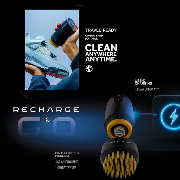 Crep Protect Power Shoe Cleaner – Rechargeable Electric Sneaker Cleaning Kit with Brush, Gel, Cloth & Type-C Cable – for White Shoes, Leather, Suede & Canvas
