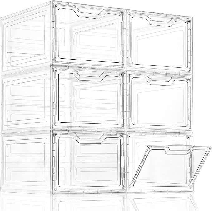 6 Pack Clear Storage Bins with Lids, 19 Qt Closet Organizers and Storage | Stackable, Magnetic Doors, Clothes Organizers and Storage, Purse Organizer, Craft Containers