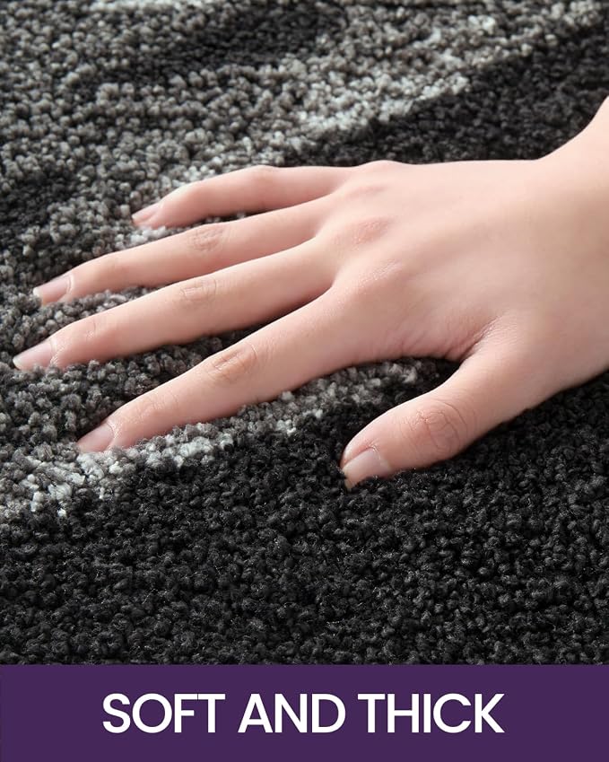 DEXI Bathroom Rug Mat 36x24, Soft and Absorbent Marble Bath Mat, Non Slip Machine Washable Bath Rugs for Shower Floor, Tub, Sink, Black