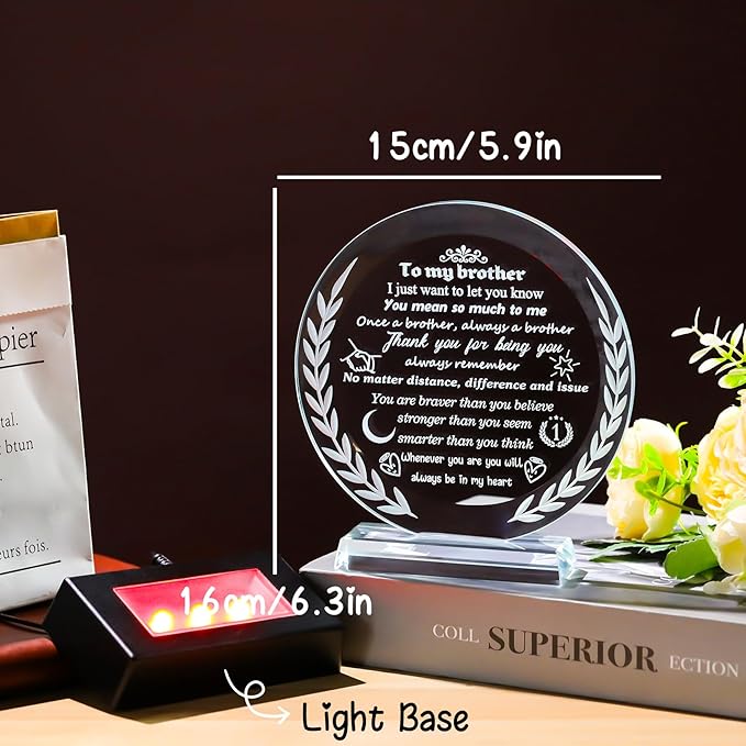 Gifts for Brother from Sister Crystal Brother Keepsake with LED Light Base Brother Gifts for Graduation Fathers Day Wedding Christmas