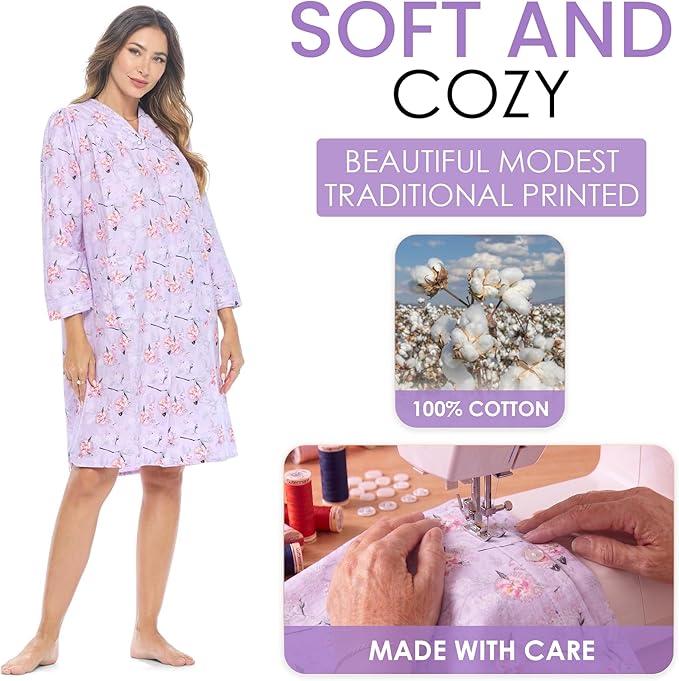 Casual Nights Women's Floral Snap Front Flannel Duster Long Sleeve Lounger Dress