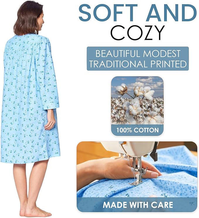Casual Nights Women's Floral Snap Front Flannel Duster Long Sleeve Lounger Dress