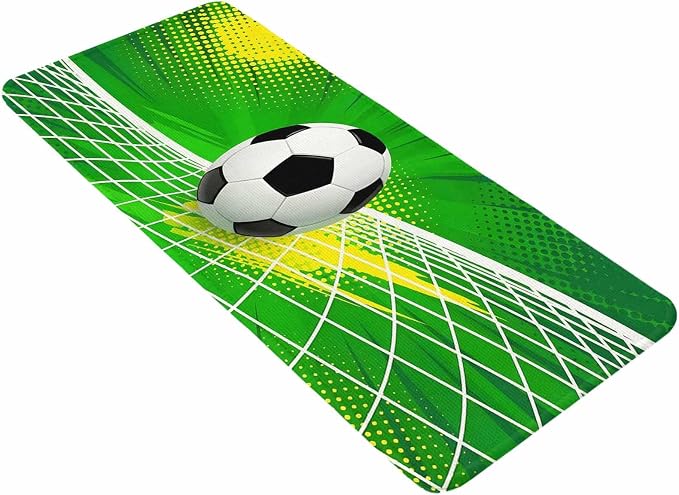 Green Football Bathroom Runner Rugs Non Slip Washable Absorbent Narrow Long Bath Mat Soccer Ball Goal Net Vibrant Runner Rugs for Kitchen Hallway Bedroom Laundry Study Room 19.7"x63"