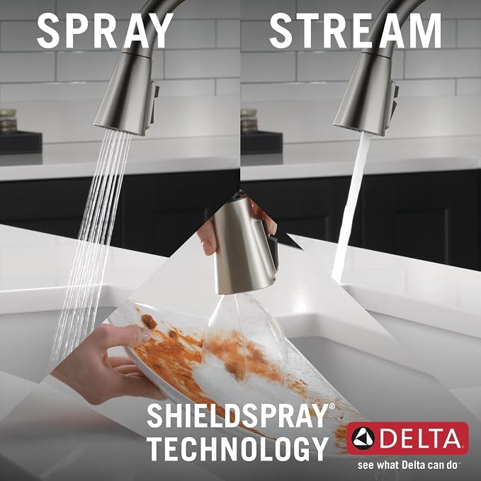 Delta Faucet Lenta Brushed Nickel Kitchen Faucet, Soap Dispenser Included, Kitchen Sink Faucet, Faucet for Kitchen Sink, Magnetic Docking Spray Head, SpotShield Stainless 1982Z-SP-DST