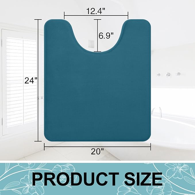 Smiry Memory Foam Toilet Rugs U-Shaped 24x20, Extra Soft Absorbent Non-Slip Contour Bathroom Rugs, Machine Washable Bath Mats for Toilet, Peacock Blue
