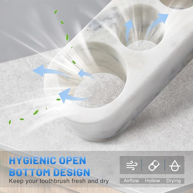 BCS Toothbrush Holder for Bathrooms, 4 Slots Marble Toothbrush and Toothpaste Holder Stand Bathroom Organizer Countertop for Electric Toothbrush, Floss, Razor, Comb(Grey)