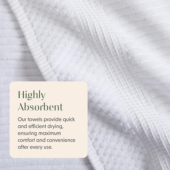 Springtree Home 100% Cotton Bath Towel Set | 6-Piece Set | Textured | White | Absorbent & Quick-Dry Bathroom Towels | Textured and Durable Cotton Towels for Bathroom | OEKO-TEX | Krista Collection
