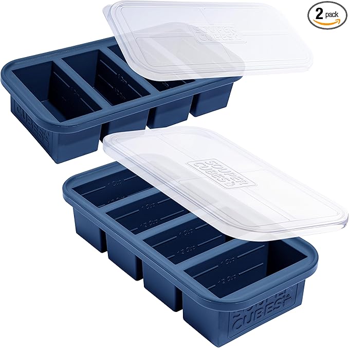 Souper Cubes 1 Cup Silicone Molds for Food with Lids, Blueberry, 2-Pack | 100% Platinum-Cured Silicone Freezer Mold, Oven and Microwave Safe, Perfect for Freezing Soup, Rice, Protein, Grains and More