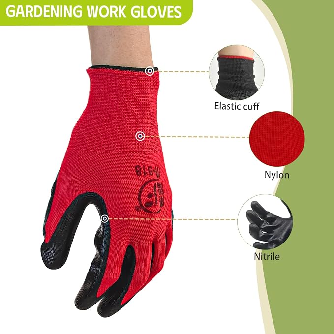 WHEATHUSK 100 Pack Gardening Gloves Bulk for Men Women, Breathable Nitrile Rubber Coated Garden Gloves Dipped Gripping Work Gloves for Construction, Gardening