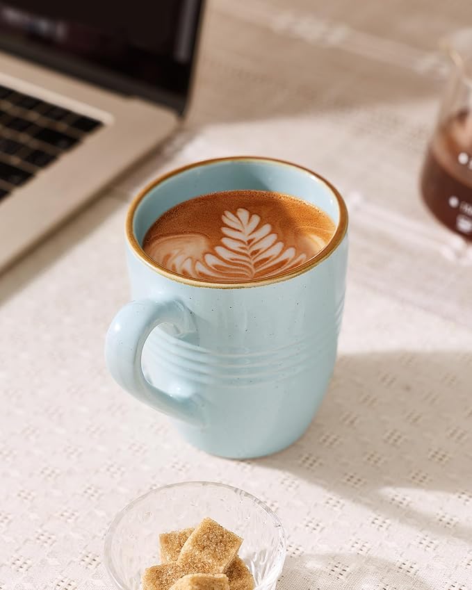 famiware Jupiter Coffee Mugs Set of 6, 13oz Coffee Mug, Microwave and Dishwasher Safe, Coffee Cups with Handle for Coffee, Tea, Cocoa, Milk, Light Blue
