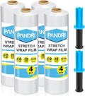 Stretch Film, PANDRI 4 Rolls Stretch Wrap with Handles Industrial Strength, Clear Shrink Wrap, Plastic Wrap for Moving Pallet Wrap, 15" x 1200 Ft Per Roll, 60 Ga, 2 Handles