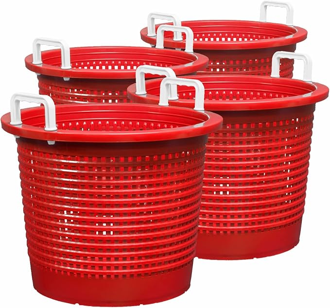 Large, Heavy Duty Fish Baskets, Red, White Handles, Made in USA, 4-Pack