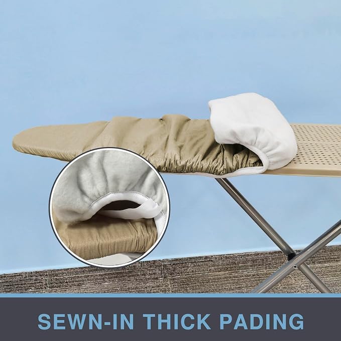 VividPaw Ironing Board Cover and Pad ONLY, Standard Size 15x54, Thick Padding, Elastic Edge, Silicone Coated, Adjustable Fastener, Heavy Duty Padded Iron Board Covers (Sandy Beige, 15" x 54")