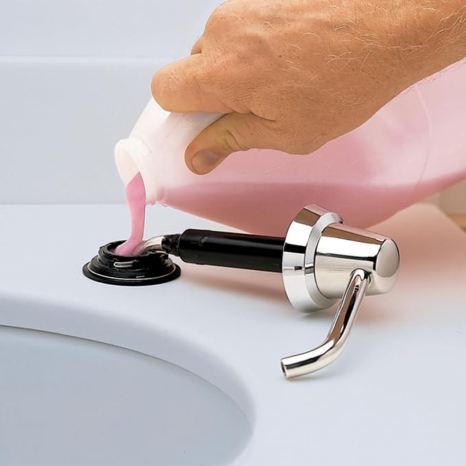 Bobrick Commercial Liquid Soap Dispenser 34 fl oz Capacity, Counter-Mounted, Polished Chrome, Manual Top-Fill, Vandal-Resistant Shatter-Proof Design 6-Inch Spout Durable Stainless Steel Construction (Model B-8226)
