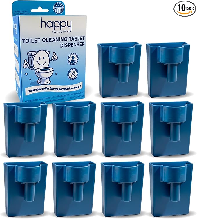 Happy Toilet Cleaner Original Toilet Bowl Tablet Holder Automatic Toilet Bowl Cleaner - Easy Install Toilet Tablet Holder, Auto Toilet Cleaning System Tank Caddy, Septic Safe Flush, Made in USA, 10PK