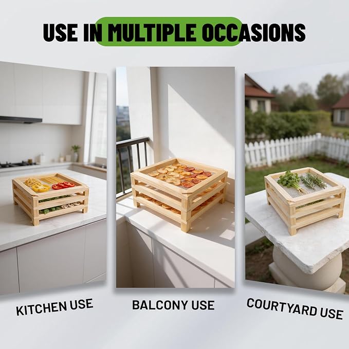 11.8in Square Wooden Herb Drying Rack, Stackable Mesh Countertop Dryer | No-Drill Mesh Rack Dried Herbs,Flowers, Pasta & Veggies.Compact Apartment Kitchen Essential, Practical Gift For Home Cooks