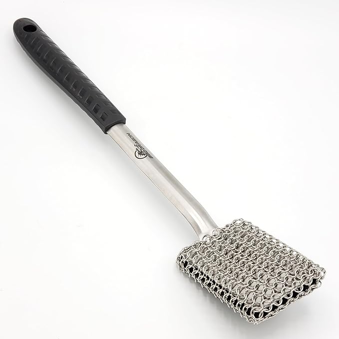 BBQ Dragon Chainmail Grill Brush - Bristle-Free Grill Cleaning Brush for Outdoor Grill - Heavy-Duty BBQ Brush and Grill Scrubber - Stainless Steel BBQ Grill Brush Cleaner - Safe BBQ Brush for Grills