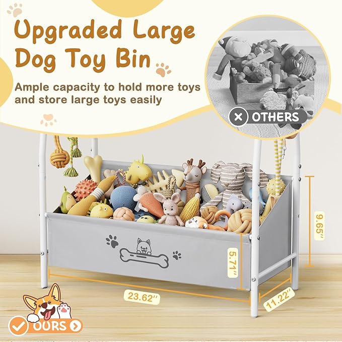 Lomivra Large Dog Toy Basket (23.6"x11.2"x9.7"), Dogs Toy Bin with Storage Organizer, Trapezoid Toy Box for Dog Stuff Accessories, Pet Toy Storage Holder Chest for Cat Dogs Essential Supplies