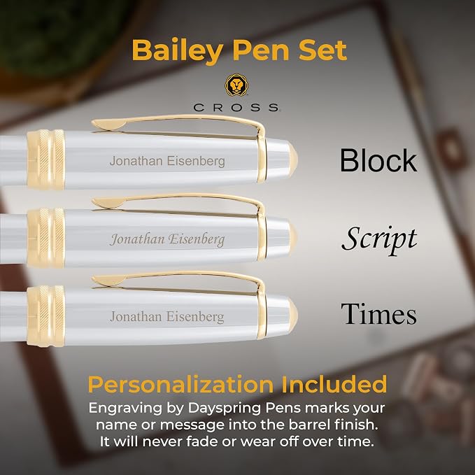 Cross Bailey Medalist Engraved Rollerball and Ballpoint Pen Set, Chrome with 23K Gold Trim, Personalized Gift for Graduation, Retirement, Career Advancement, Executives, Cross Gift Box Included