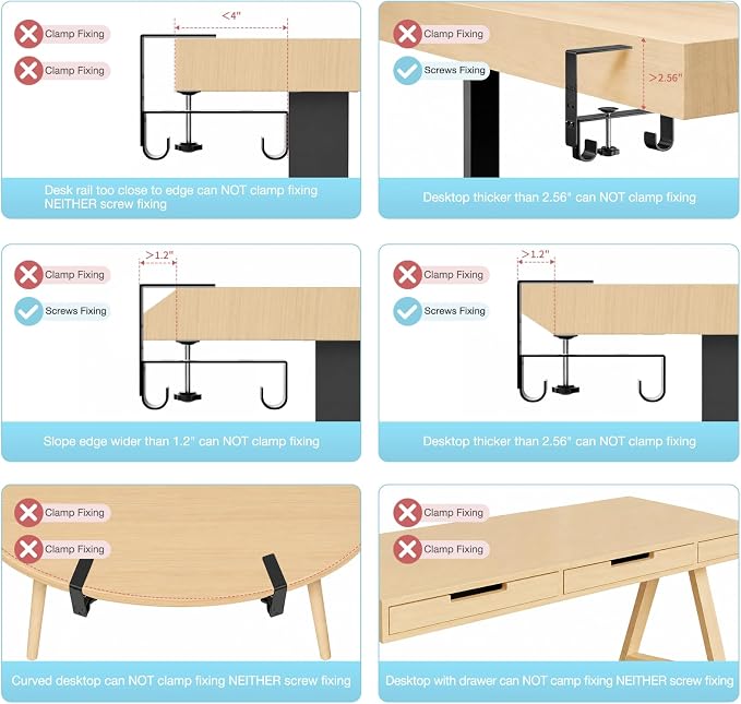 No Drill Under Desk Cable Management Tray, 45.2" Felt Cord Organizer | Convertible Cable Tray & Privacy Panel, Clamp or Screw Mount, Pegboard Wire Management, Dual-Layer Felt, Standing Desk