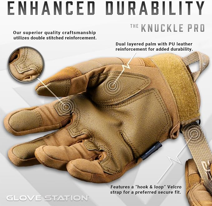 Glove Station Hard Knuckle Utility Gloves, Touchscreen, THKFF, Tan, 2XL | TPR Impact Shield, Touchscreen Compatible - Motorcycle, Outdoor & Utility Use