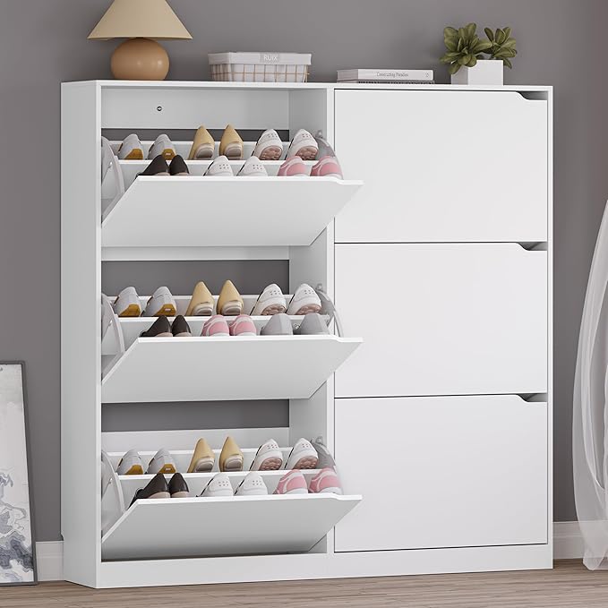 BORNOON Shoe Cabinet with 6 Flip Drawers, Slim Narrow Shoe Storage Cabinet, Freestanding Shoe Organizer for Entryway, Hallway, Foyer