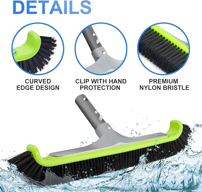 Sepetrel Upgraded Pool Brush Head for Cleaning Pool Walls,Heavy Duty Inground/Above Ground Aluminum Swimming Pool Scrub Brushes with Curved Ends & Premium Strong Bristle
