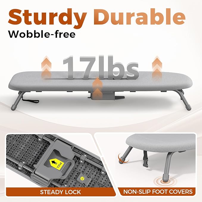 Kingboard Small Ironing Board with Iron Holder, Tabletop Iron Board with Resistant Cover, Portable Table top Ironing Board with Non-Slip Feet for Home Travel, 12 * 32 Grey