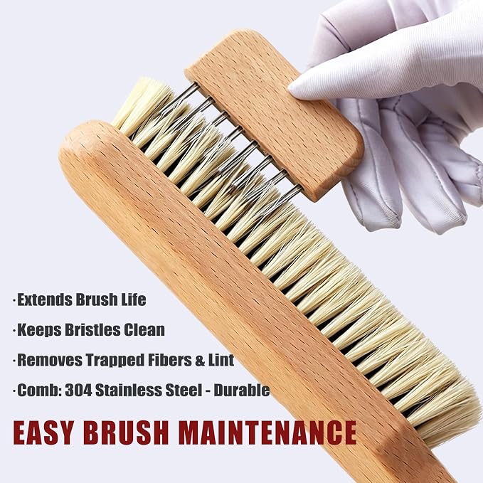 Lint Brushes for Clothes, 100% Natural Boar Bristle Clothes Brush for Cashmere & Wool, Cashmere Comb & Sweater Comb, Removes Fibres & Pet Hair, with Hanging Hole & Straps, Includes Cleaning Comb