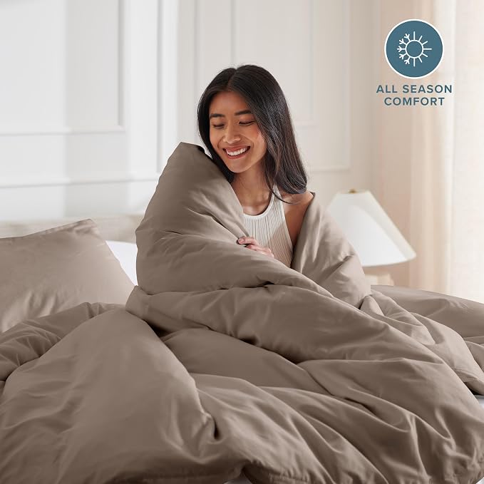 Bare Home Bedding Duvet Cover Queen Size - Premium 1800 Super Soft Collection - Lightweight, Cooling Duvet Cover - Soft Breathable Bedding (Queen, Taupe)