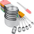Magnetic Measuring Cups and Spoons Set 14, Stainless Steel Measuring Cups and Spoons Set for Dry & Liquid, Heavy Duty Metric Measuring cups & Spoons with Leveler for Baking & Cooking, Color