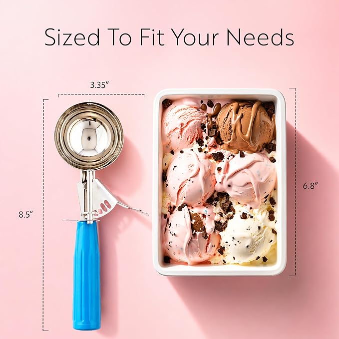 Restaurantware 2 Ounce Portion Scoop, 1 Trigger Release Stainless Steel Cookie Scoop - With Blue Handle, Stainless Steel Disher, For Portion Control, Cookie Dough, Cupcake Batter, Or Ice Cream