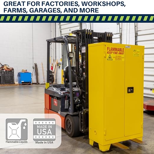 Jamco 45 Gallon Steel Flammable Safety Cabinet, Manual Doors, Yellow | Forkliftable 18-Ga, Safety Cabinet, 2 Adjustable Shelves, 43"Wx18"Dx70"H, Lockable Manual-Close Doors, Osha & Fm Certified