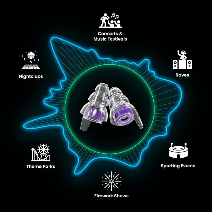 Eargasm High Fidelity Hyperviolet Purple Earplugs for Concerts, Festivals, Musicians, DJs, Night-Life, Motorcycle Hearing Protection - Reusable Ear Plugs for High Fidelity Noise Reduction up to 21 dB