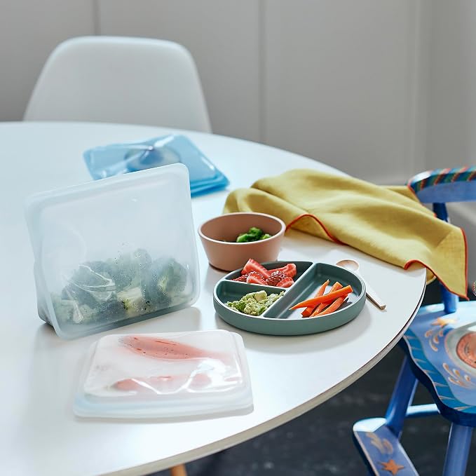 Stasher Reusable Silicone Food Storage Bag, Stand-Up Mid, Clear, 56 oz | Food-Safe Silicone, Reusable Freezer Bags, Microwave, Dishwasher, Pantry, Meal Prep, Food Storage Bag, Eco-Friendly