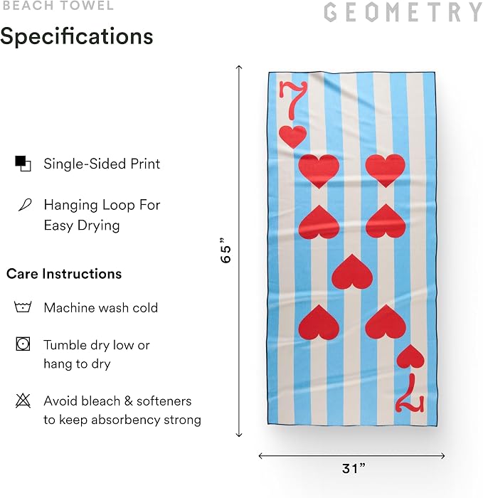 GEOMETRY Micro-Loop Beach Towel – Spring & Summer Collection – Quick-Dry, Sand-Resistant, Ultra-Absorbent Compact Towel for Beach & Travel (Lucky Play)