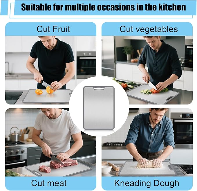 Titanium Cutting Boards for Kitchen,Non-Slip Titanium Cutting Board with Protective Edge Guard & Safe Grip Handle,Double Sided Food Grade,Easy to Clean, Safer, Healthier Choice 15”×11”