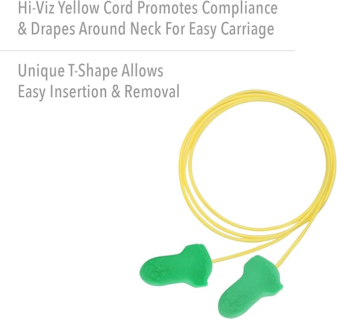 Howard Leight by Honeywell Max Lite Low Pressure Corded Disposable Foam Earplugs, 100 Pairs (LPF-30), Green