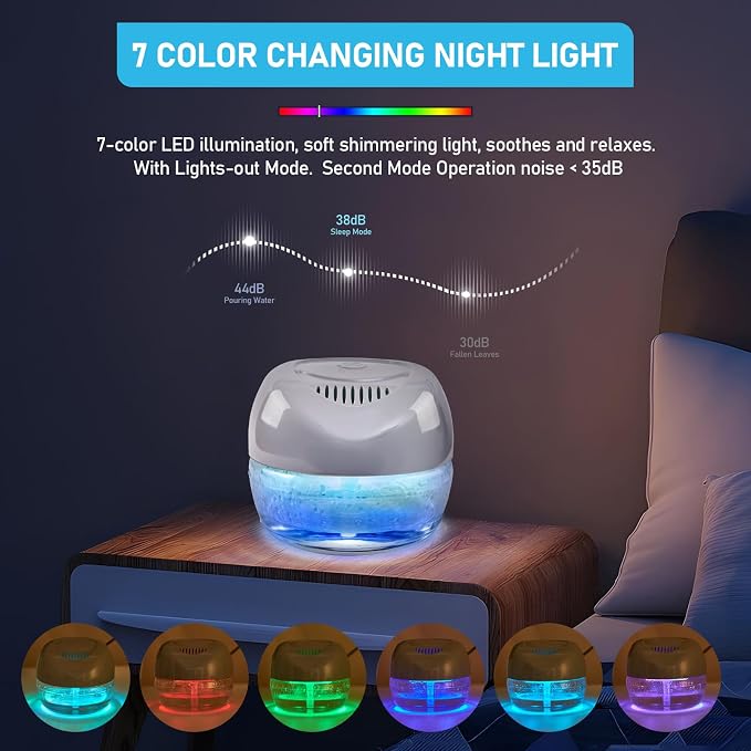 Water-Based Purifier Air Washer, Variable Speed Air Washer Aroma Diffuser with 7 Color 6 LED Night Light, Aroma Fresher Small Air Cleaner, Air Revitalizer & Freshener for Home, Office